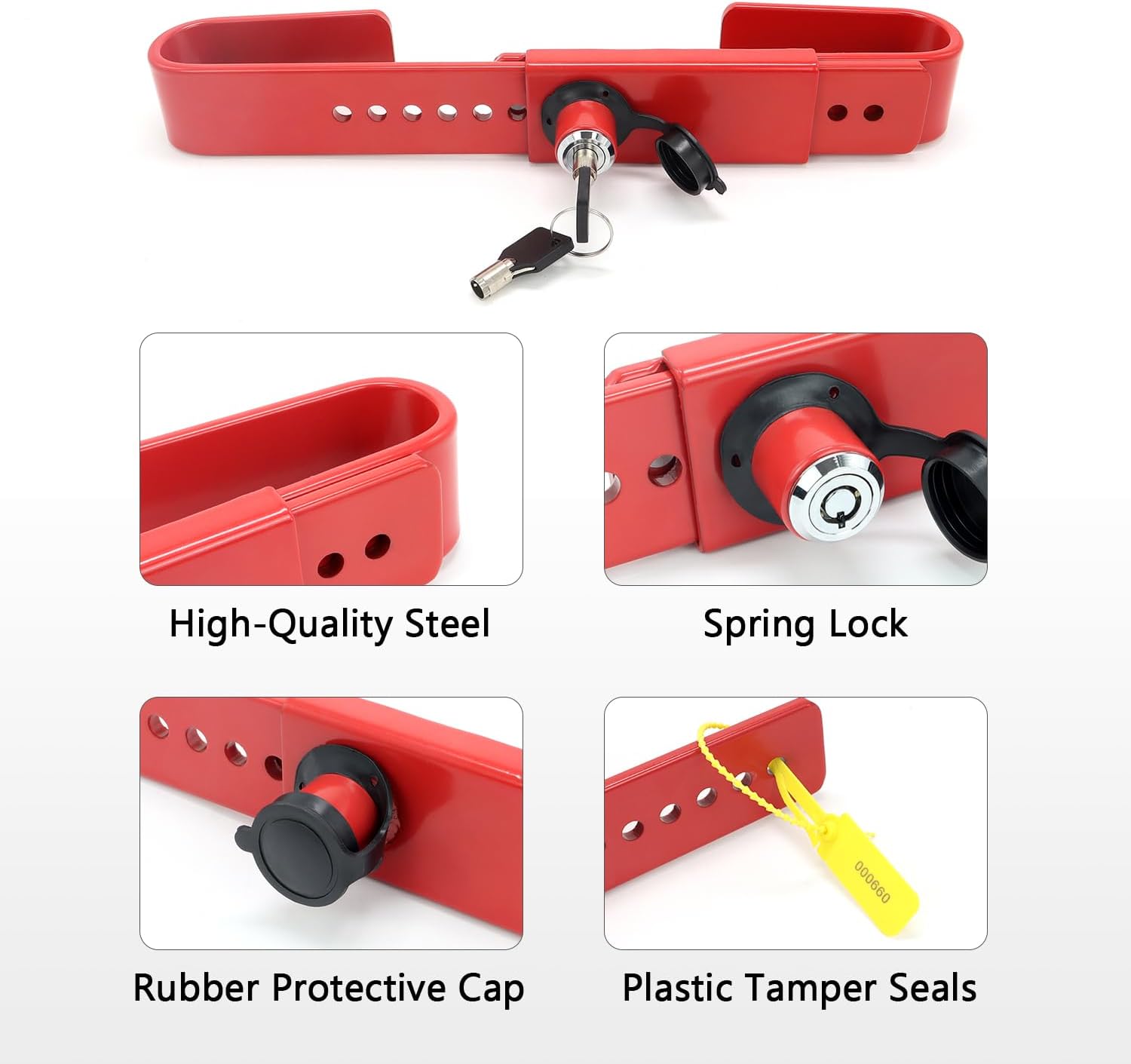 Steel Cargo Door Lock/Shipping Container Lock with 2 Tubular Keys and Rubber Cover Adjustment Range: 9" - 18" Color-Red