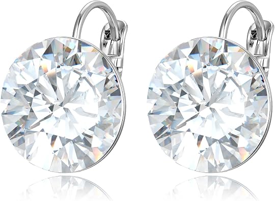 Crystals Bella Drop Earrings 18K White Gold/Yellow Gold Plated Round Crystals Dangle Leverback Earrings for Women 14mm