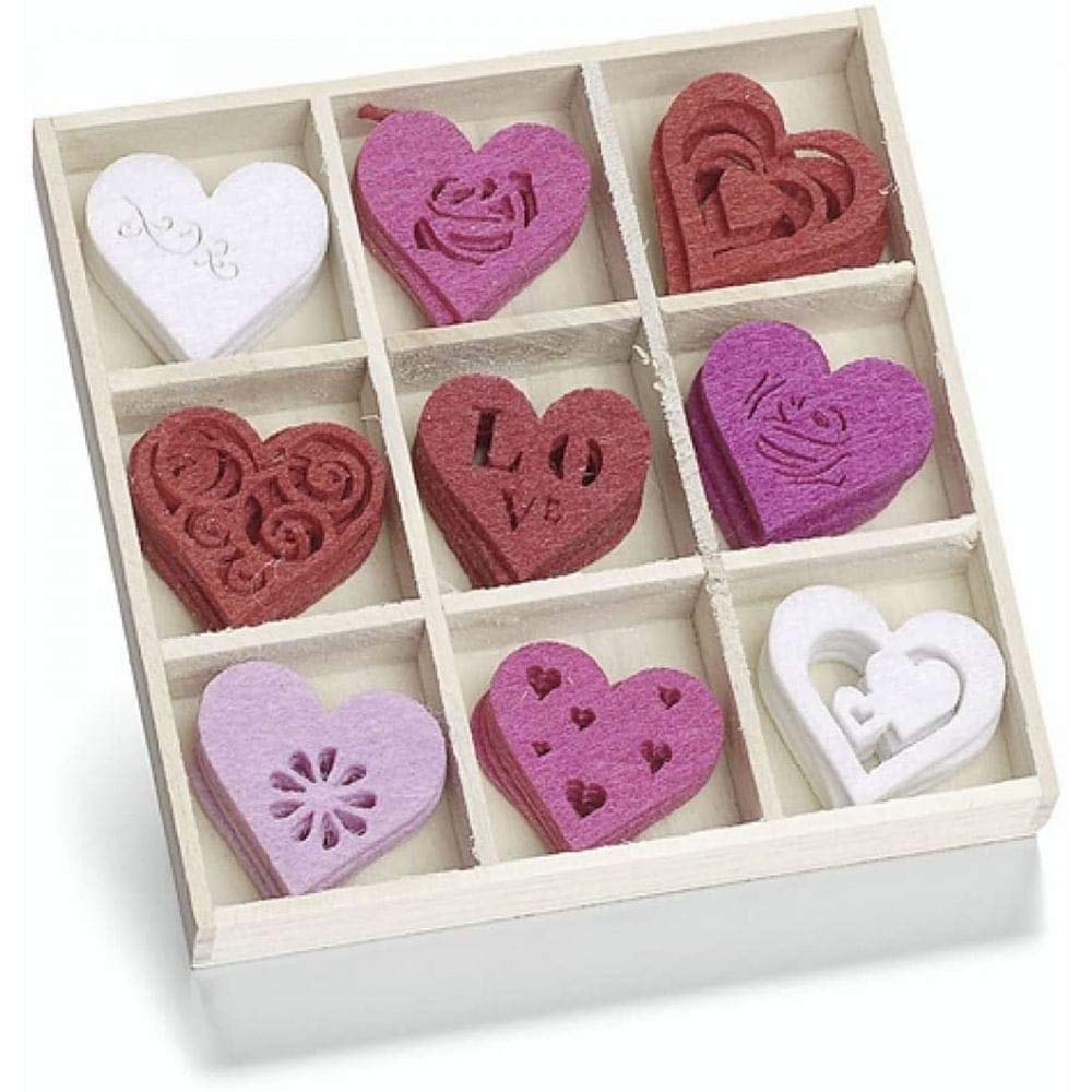 Knorr Prandell 22 mm Hearts Wooden Box with Felt Ornaments, Multi-Colour