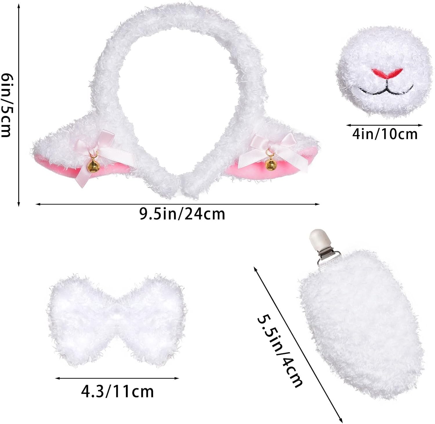 4 PCS Lamb Costume Accessory Set Sheep Ear Headband Bowtie Mouth Tail Costume for Halloween Cosplay Party Photo Props - Image 2