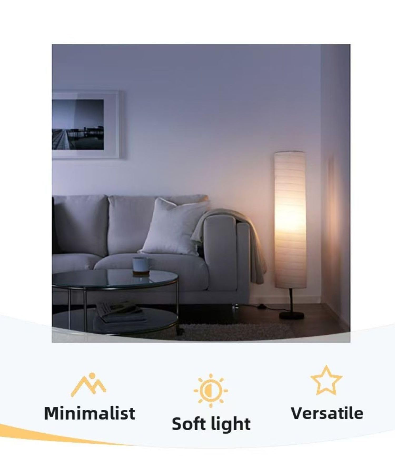 Lámpara de Suelo de Papel de 46 Pulgadas con Bombilla LED de 9W 3 Temperaturas de Color, Base de Acero Inoxidable y Interruptor de Pie Encendido/Apagado, Color Blanco