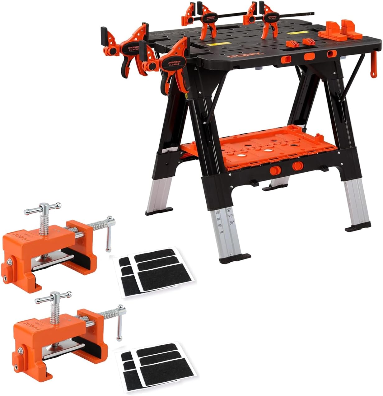 Pony Portable Folding Work Table & PONY 2-Pack Cabinet Clamps