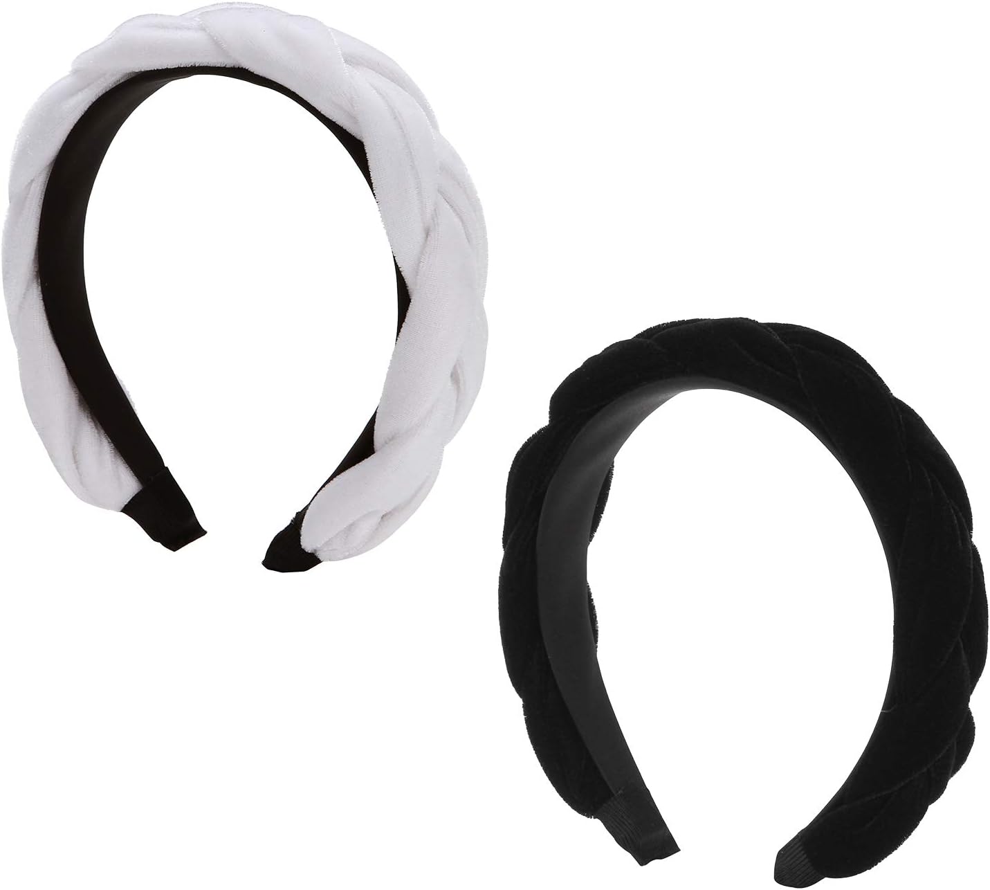 Folora 2pcs 90s Velvet Braided Knot Padded Spanish Vintage Style Headband for Women Girls