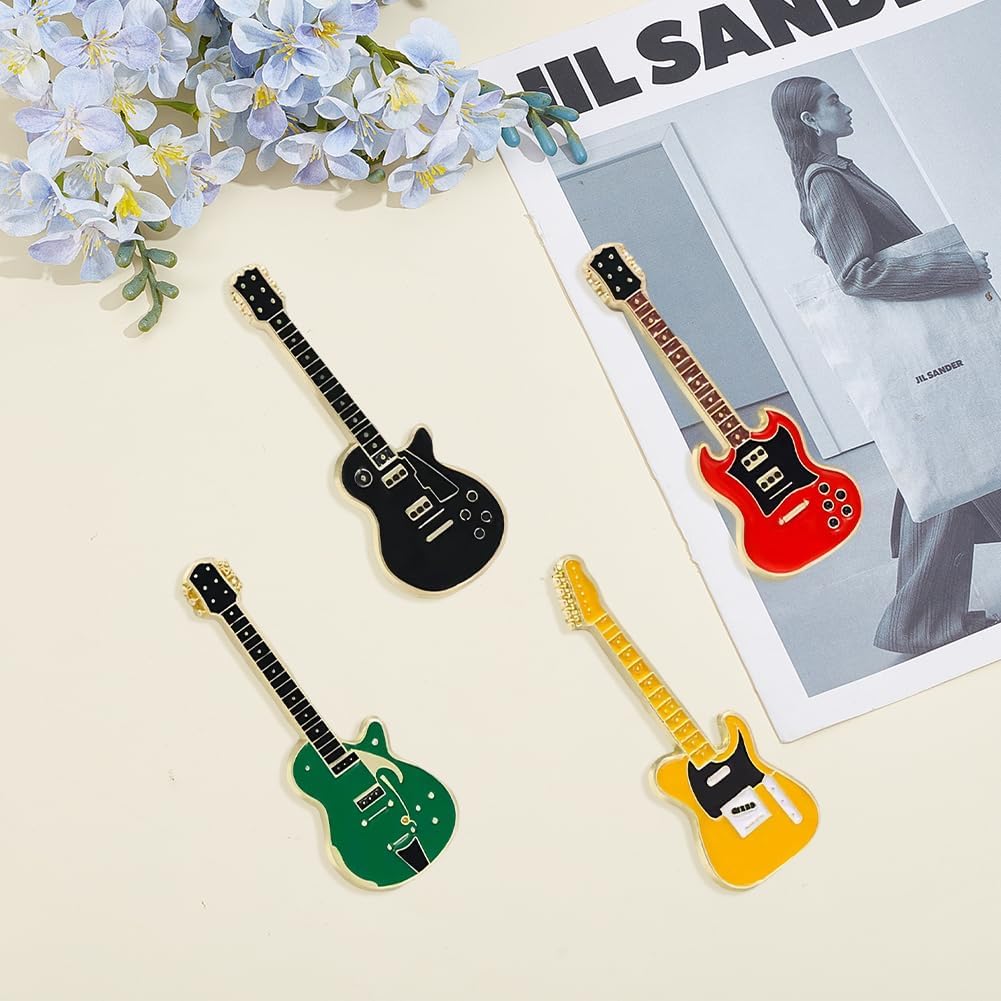 8 Pcs 4 Colors Enamel Pins for Backpacks, Colorful Cute Guitar Enamel Lapel Pins Brooch Pins Pin for Bag Hat Clothes Jacket Decoration, 46x17mm image 3
