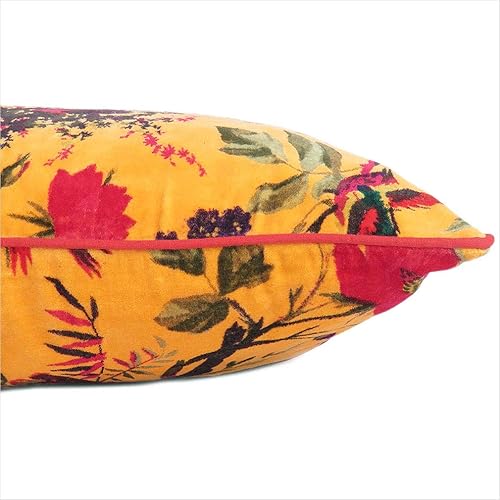 Miniatura 5 de Eyes of India Funda de cojín de terciopelo con flores y pájaros, funda de cojín para sofá, colorido, bohemio, elegante, bohemio, hecho a mano indio