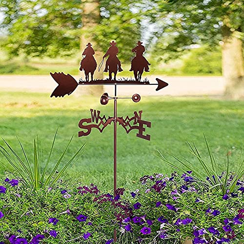 Varaka Three Cowboy Weather Vane, Stainless Steel Weather Vane Figurine, Practical Wind Direction Indicator, Measuring Tools Farm Scene Home Outdoor Garden Crafts Ornament #TOP2