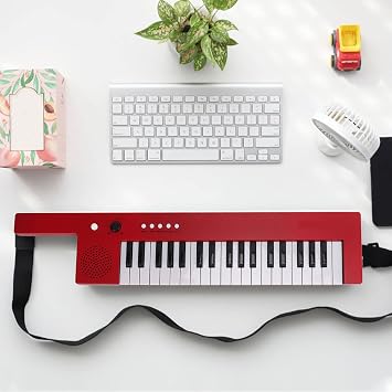 37 Key Keyboard Piano Portable Guitar Electronic Organ Mini Keytar Education Musical Instrument for Beginner Practice Play and Performance (BF-3755 red)