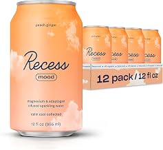 Recess Mood Magnesium & Adaptogen Drink, Relaxation Beverage, 12 ounce (Peach Ginger, 12 pack)