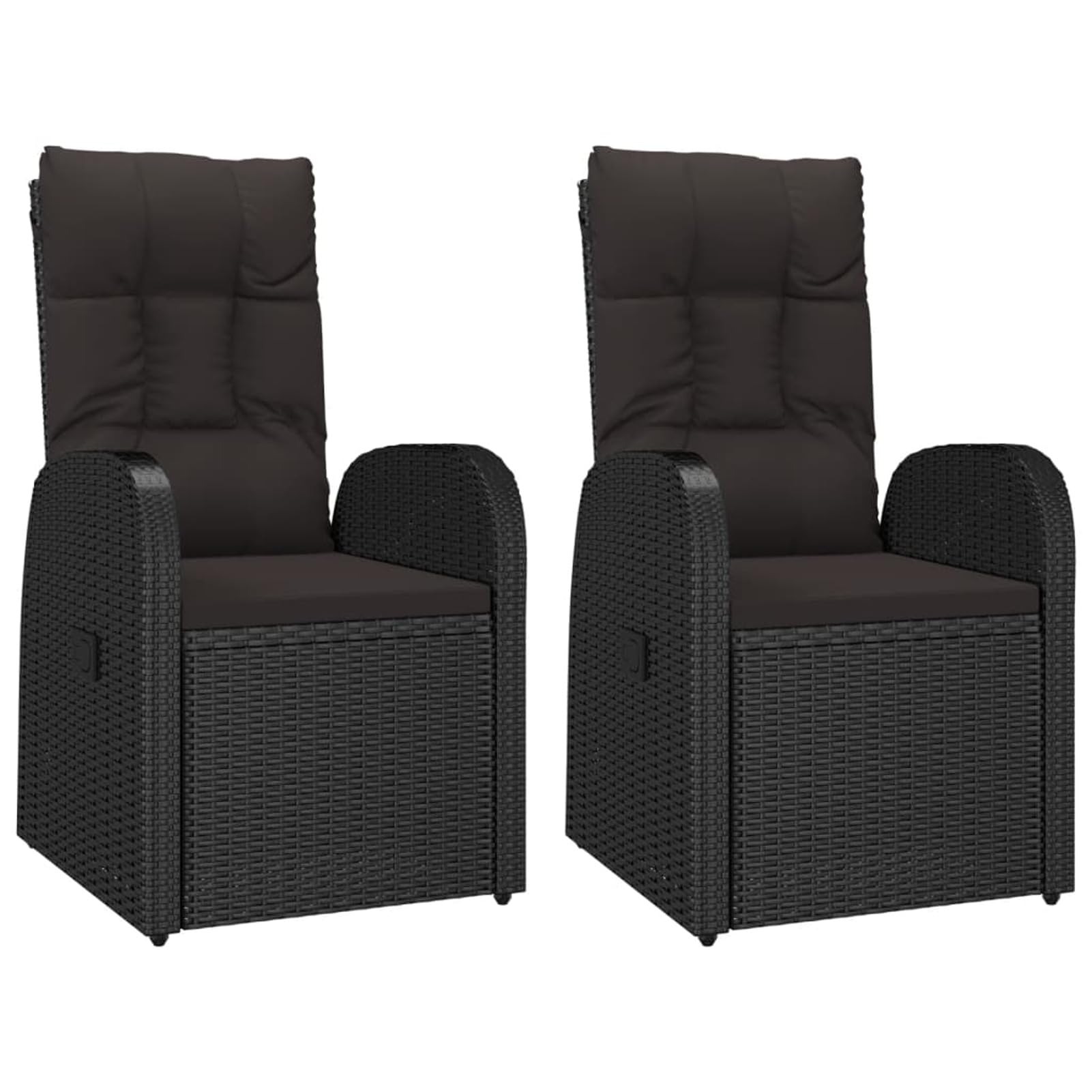 IKAYAA Conjunto de 2 Sillones de Ratán con Cojines, Sillón Reclinable Jardín, Muebles Jardín Exterior, Resistentes a la Intemperie, Sillones para Terraza, Butaca Patio, Negro
