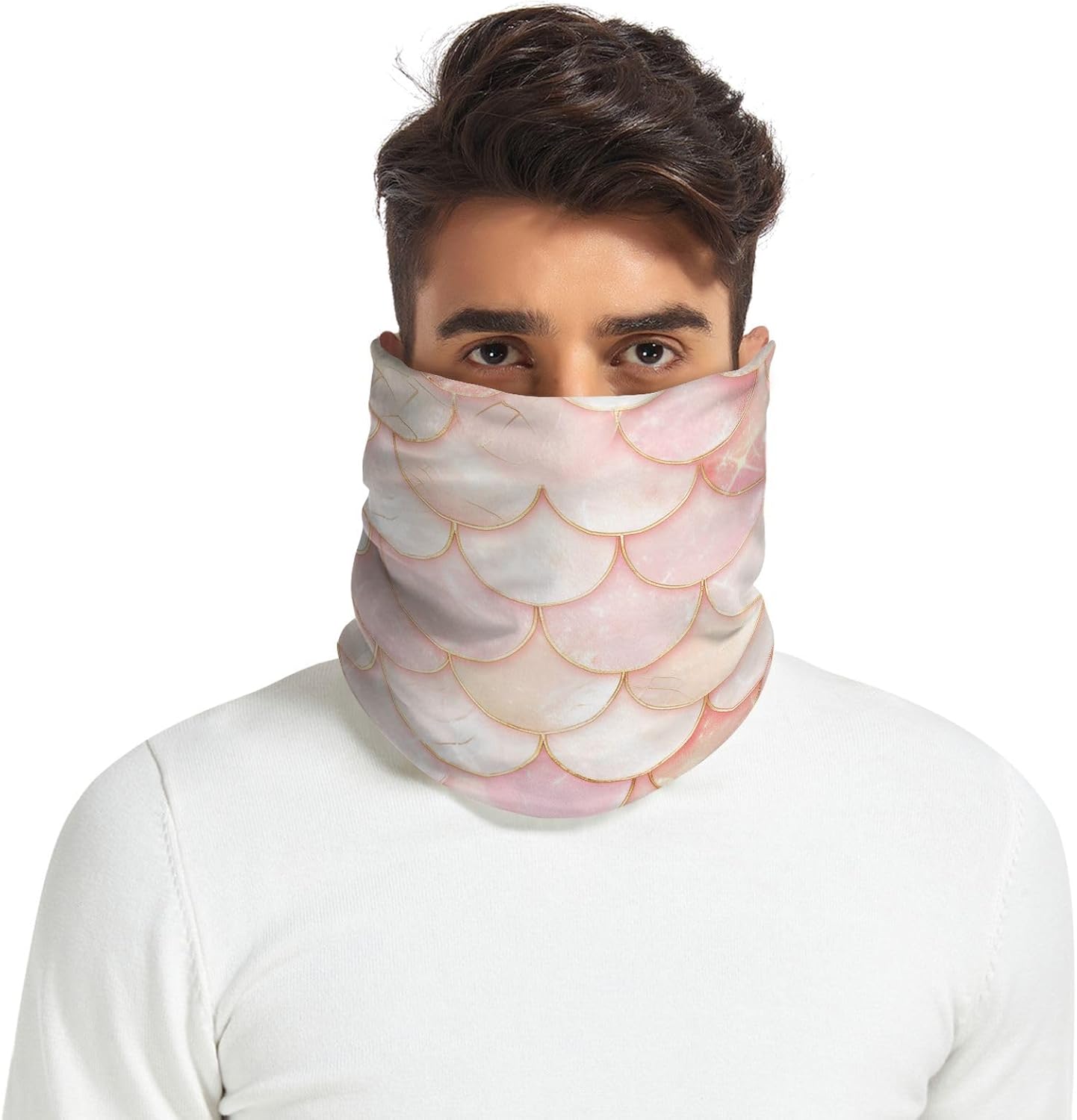 Rose Gold Fish Scale Sparkling Neck Warmer Gaiter for Cold Weather Running Double Layer Warm Knitted Scarf Thicken Knitted Windproof for Men & Women
