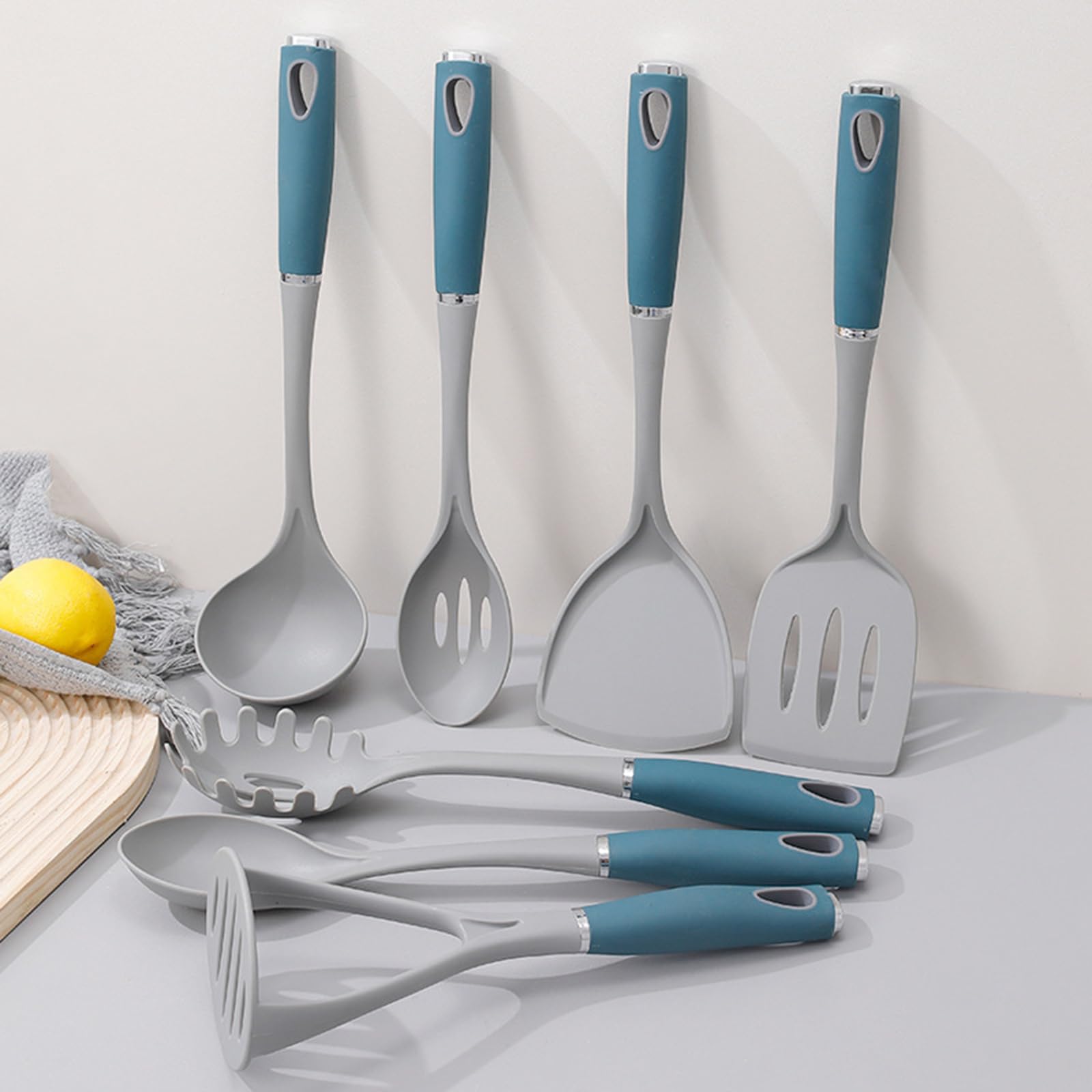 Nylon-Kochutensilien-Set, 8-teilig, BPA-frei, hitzebeständig, antihaftbeschichtet, inklusive Halter, spülmaschinenfeste Kochutensilien
