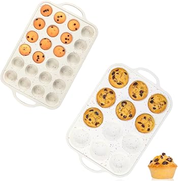 Mini Cupcake Pans & Regular Size Cupcake Pan with Handle 12 Cups, Metal Reinforced Frame Silicone Mini Muffin Pan Nonstick 24 Cups Easy to Handle
