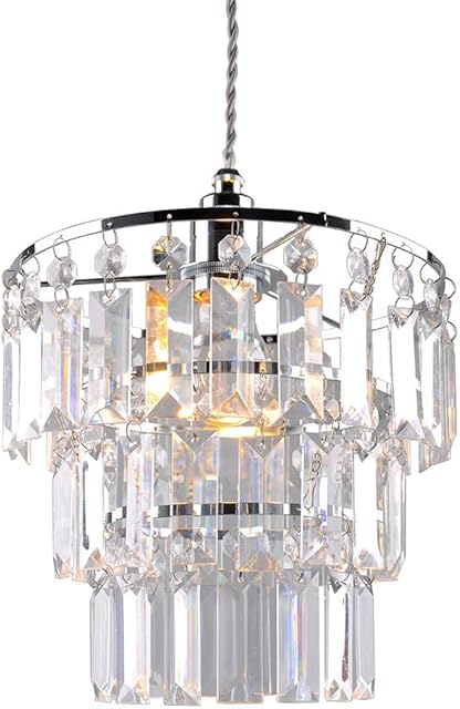 JING Modern 3 Tier Ceiling Pendant Light Shade,Polish Chrome Frame with Clear Acrylic Jewel Droplets,Non Electric Chrome Chandelier Light Shade-LH02-CLEAR