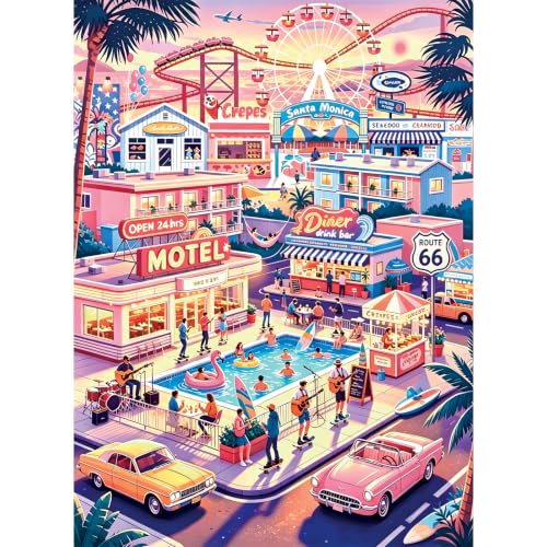 Puzzle de 500 Piezas para Adultos, Paisaje Escénico Santa Monica | Desafiante y Colorido, Con Letras en el Reverso, Ideal para Viajeros miniatura 1