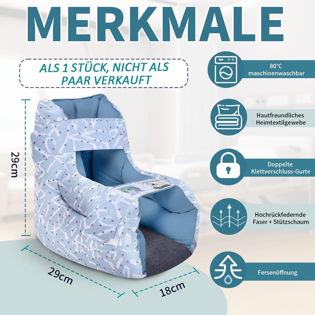 Fersenschutz für Bettlägerige–Offene Ferse gegen Druckstellen & Dekubitus, Weiches doppelt gepolstertes Fersenpolster, Atmungsaktiv, Waschbar, Unisex,1 Stück(Schlichtes Streifenmuster, Einheitsgröße)