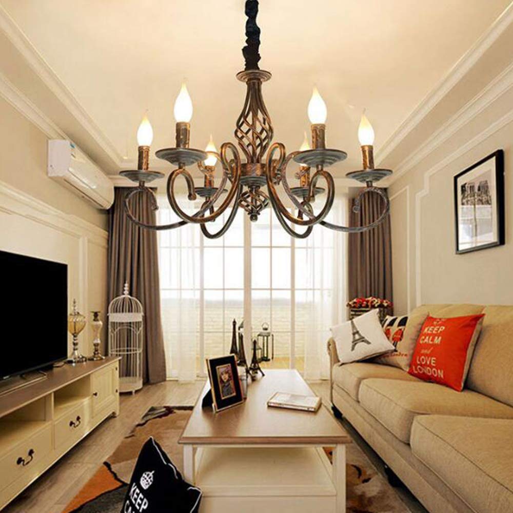 Kronleuchter Antik Bronze Pendelleuchte Industrie Retro Metall Hängeleuchte E14 Höhenverstellbar Kerze Kristall Deckenleuchte Klassisch Hängelampe Für Wohnzimmer Esszimmer Schlafzimmer 6 Flammig