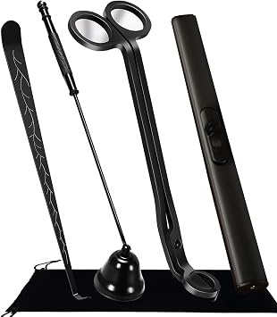 4 IN 1 Candle Wick Trimmer, Electric Candle Lighter Rechargeable, Candle Snuffer, Candle Wick Cutter, Candle Wick Dipper Accessory Candle Making Kit,with Portable Bag for Gifts Candle Lovers Black