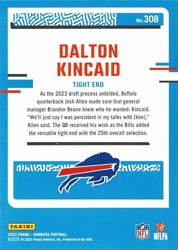 Miniatura 2 de 2023 Panini Donruss Football #308 Dalton Kincaid Rookie Card - Rated Rookie