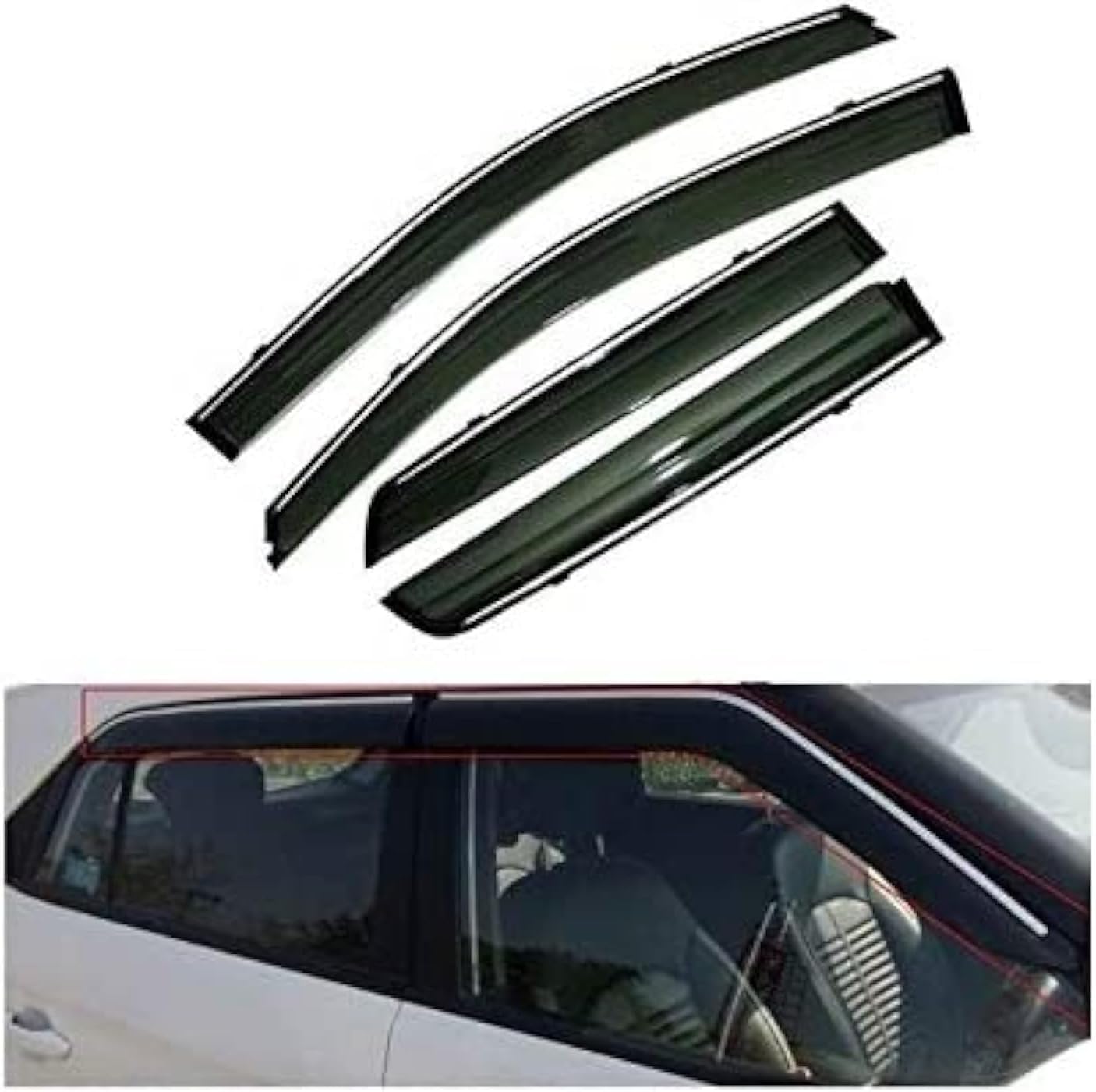 AUTOXYGEN Car Chrome Line Rain Wind Door Visor/Side Window Deflector/Rain Guard/Wind Guard Accessories Compatible for Seltos (Set of 4 Pcs)