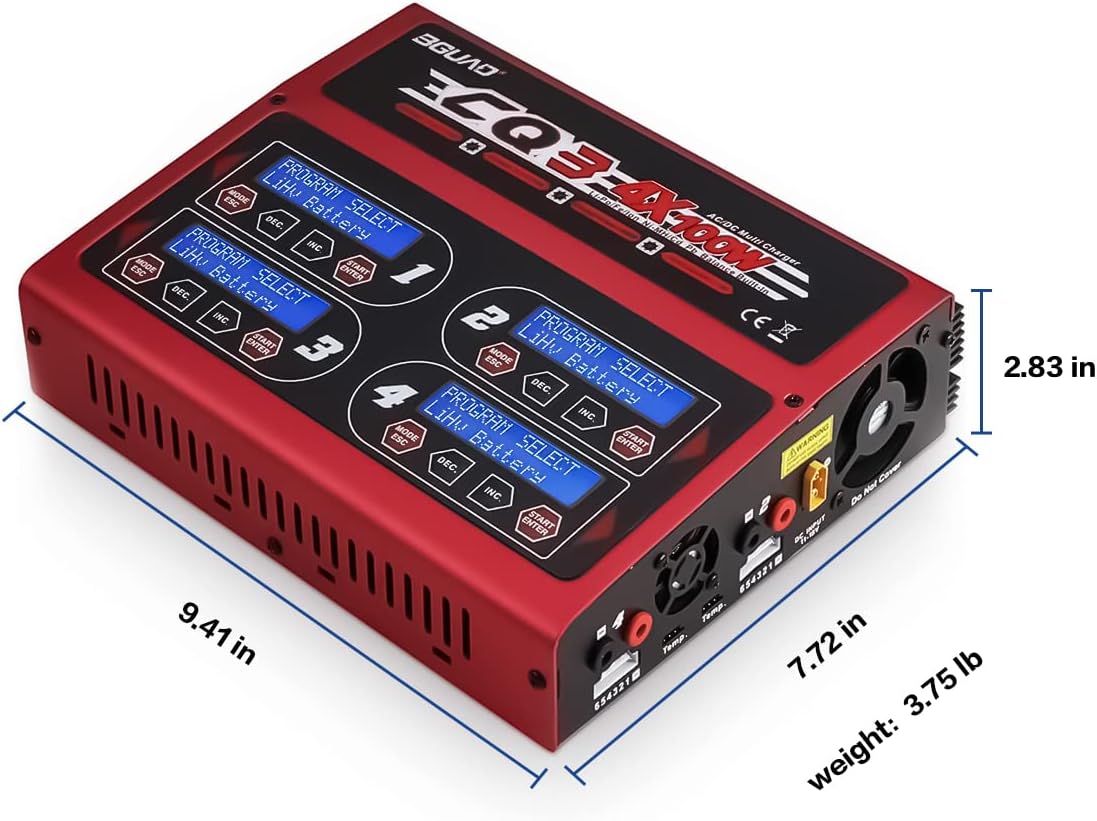 BGUAD 100Wx4/10Ax4 AC/DC 4 Port RC LiPo Charger Discharger Intelligent Balance Charger Quad Multi-Functions for NiMH NiCd LiHV Pb Batteries for Hobby Rc Car Boat Airplane Racing Drone FPV : Toys & Games