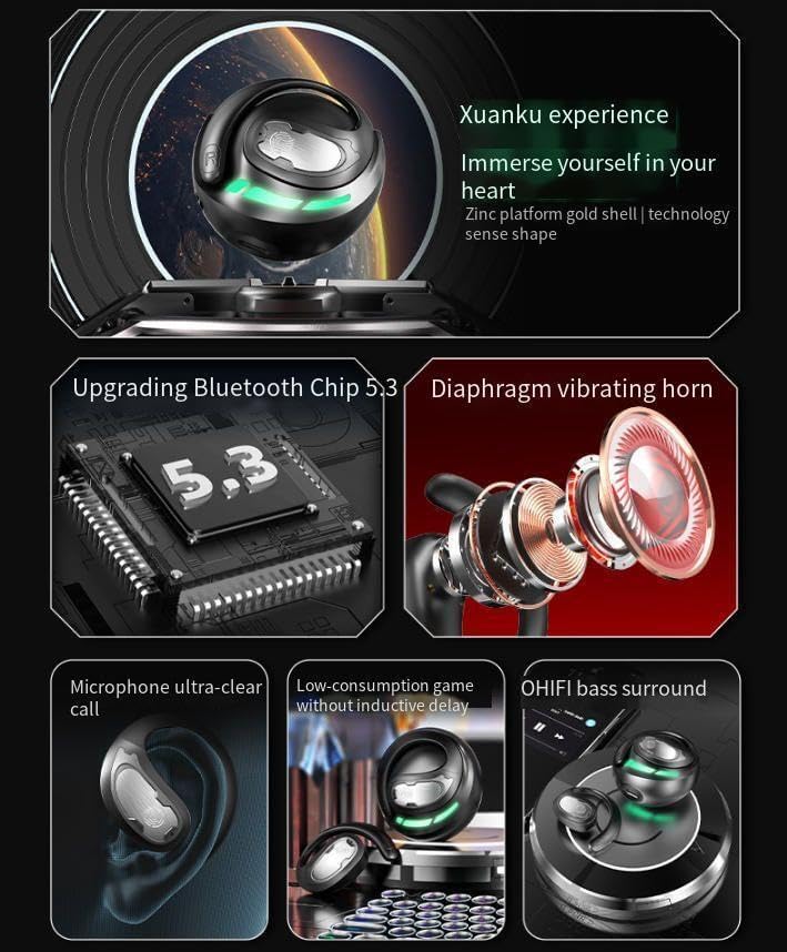 Open Ear Headphones with Bluetooth 5.3 Earphones Wireless Sports Earbuds,ENC Call Noise Cancellation,HiFi Bilateral Stereo,8H Playtime IPX5 Waterproof Earphone for Sports,Driving,Beige