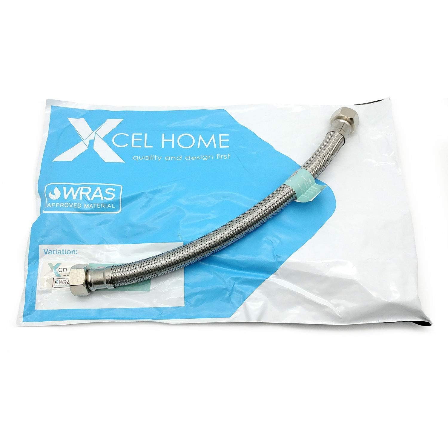 Xcel Home 300mm x 1/2" x 1/2" BSP (12.5mm Inner bore) Flexible Pipe Connector, Silver