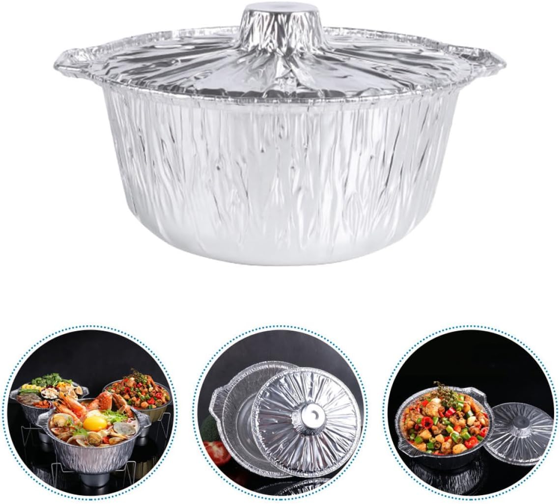 Tin Foil Pot with Lid 2000ml Silver Disposable Bbq Pan