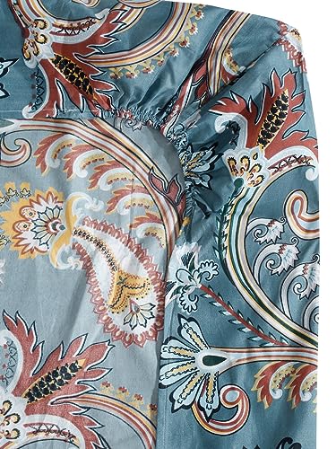 Image of Home Sizzler 144TC Artistic Dreams Teal Blue Elastic Fitted Double Bedsheet with 2 King Size Pillow Covers, Fit for Mattress: 72 inchX75 inch & 72 inchX78 inch
