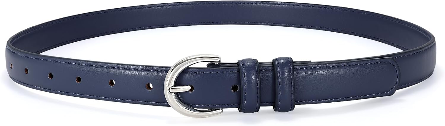 SANSTHS Women Leather Belt for Jeans Pants Fashion Ladies Skinny Belt for Dresses Thin Belt with Single Prong Buckle
