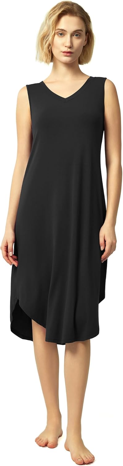 GYS Bamboo-Derived Viscose Women's Nightgowns Sleeveless V Neck Tank Night Dress