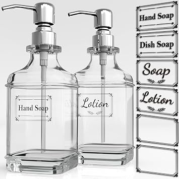 GLADPURE Soap Dispenser - 2 Pack, 18 Oz Antique Design Thick Glass Hand Soap Dispensers; with 304 Rust Proof Stainless Steel