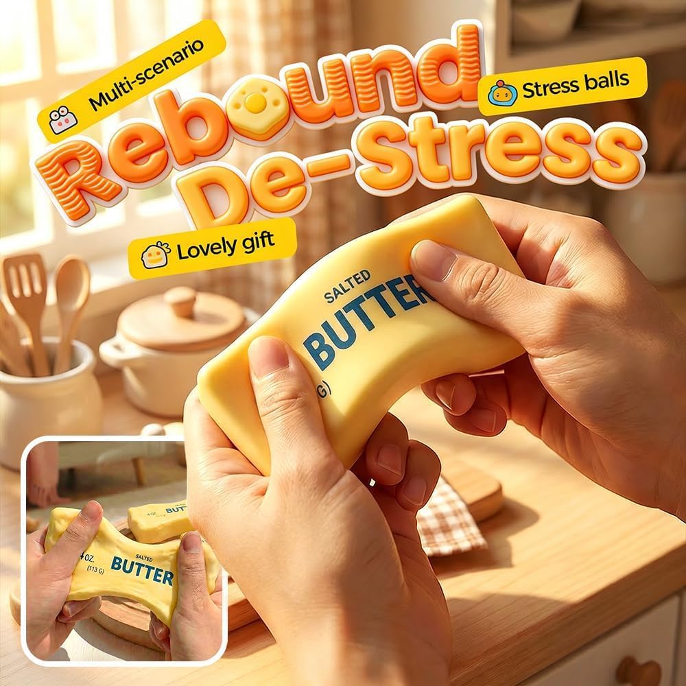 New Squeeze Ball Realistic Butter Stick Soft Squeeze Toys, Upgrade Stress Relief Fidget Toys Wet Slow Rebound Stress Relief Toy，Slow Rebound Cute Butter Squeeze Stress Balls (Beige) — view 5