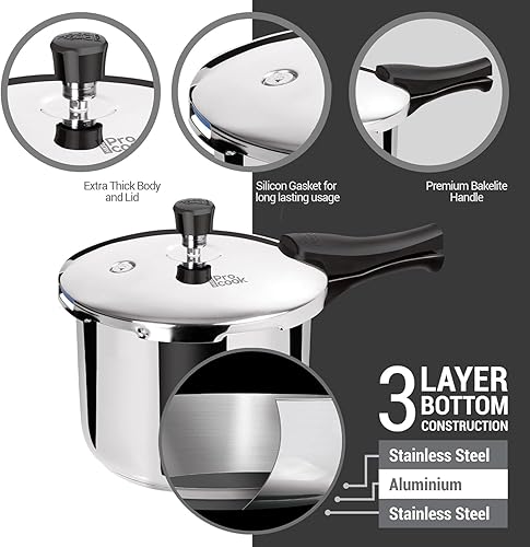 Miniatura 4 de Milton Pro Cook - Olla a presión de acero inoxidable de 3 litros con tapa exterior, color plateado, base compatible con inducción, tapa de bloqueo