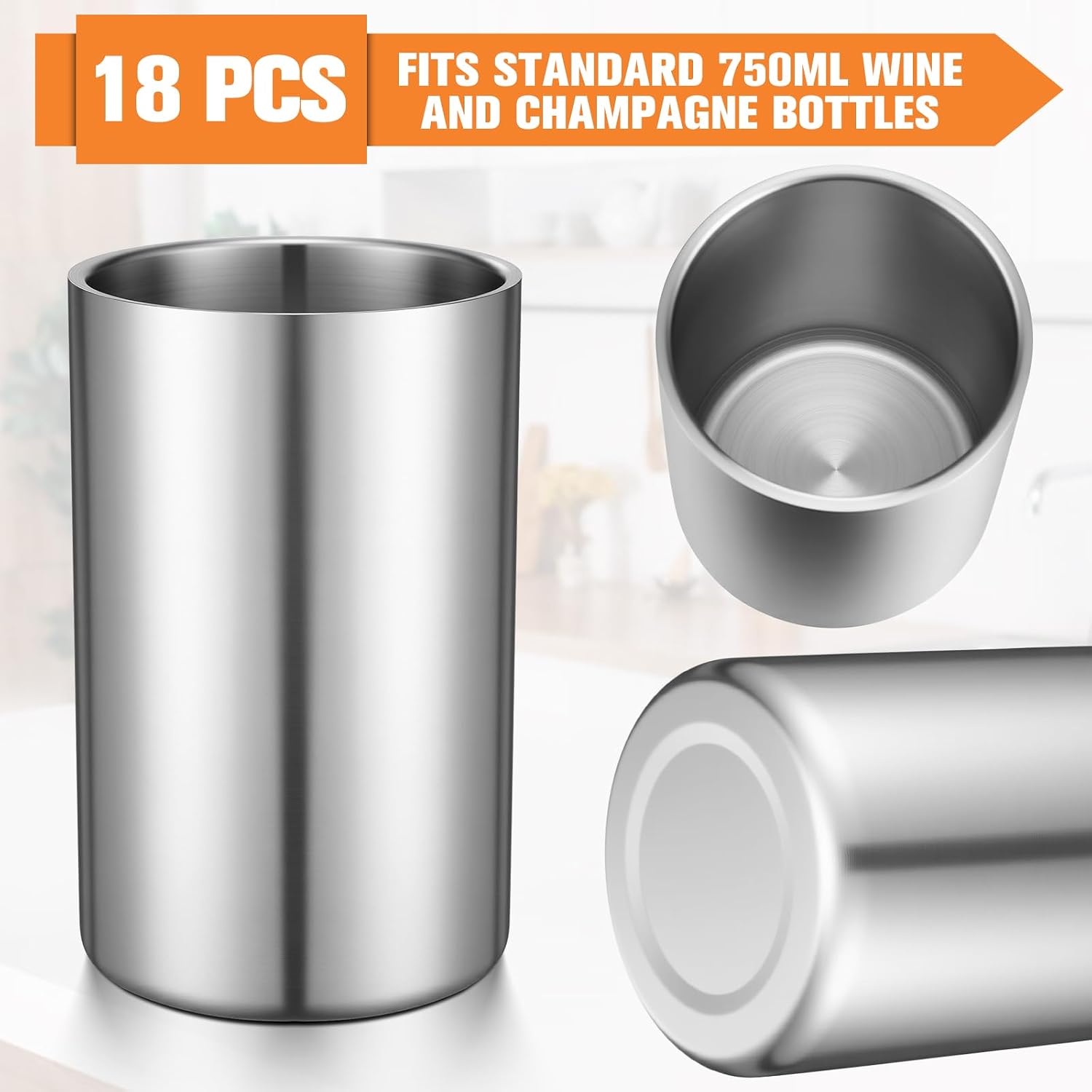 Eccliy Wine Chiller Bucket Stainless Steel Wine Chiller Bottles for 750 ml Insulated Double Layer Bucket Cooler for Parties Bar(18 Pcs)