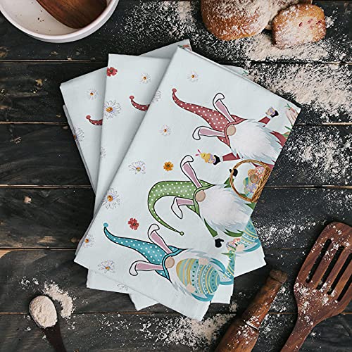 Beisseid Easter Day Kitchen Towels Bunny Ears Gnomes Dish Cloth Fingertip Bath Towels Easter Egg Check Plaid Floral Hand Drying Soft Cotton Tea Towel Set, 18X28In 2Pcs #TOP1