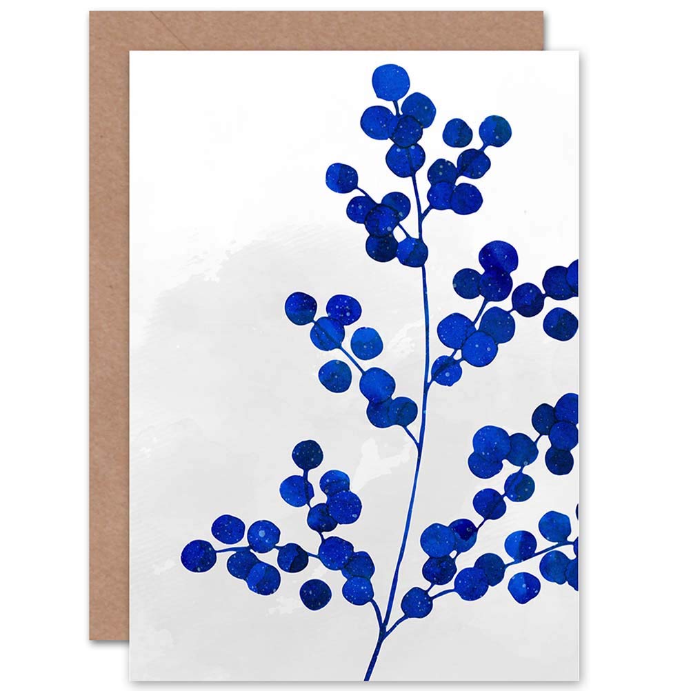 Wee Blue Coo Berries blue and Grey Watercolour Blank Greetings Art card