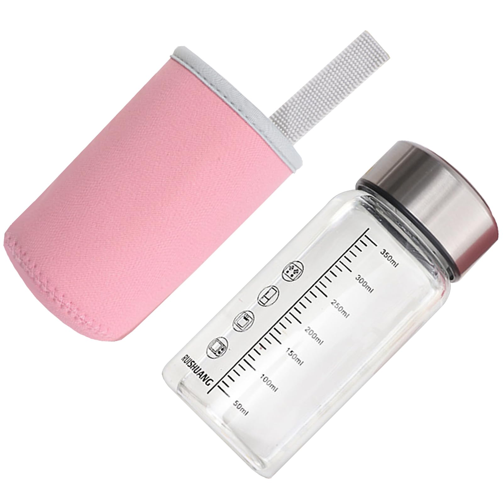 Heat Resistant Glass Water Bottle 350ml Graduated Measurement Leak Proof Lid Fitness Travel Coffee Leak Proof Beverage Glass Bottle