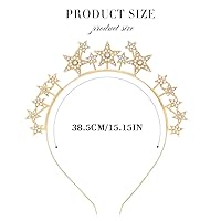 Vista 6 de Fashey Diadema de estrella plateada con halo de estrellas, accesorios para el cabello para mujer (dorado)