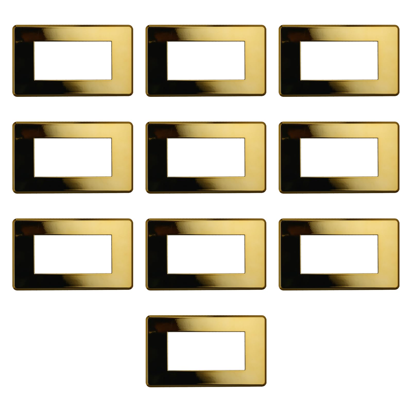 10 Placche Slim, 4 moduli/posti, Compatibile Con BTicino Axolute Air, oro lucido, Placca ultra sottili, Plastica di alta qualità, 100% compatibile con supporti e moduli originali