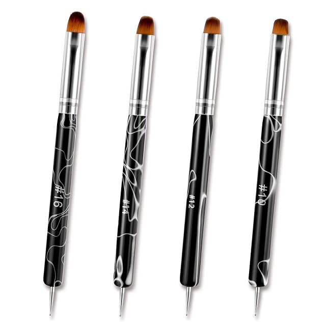4pcs 2 Way Nail Art Brush with Dotting French Nail Brush Set French Gel Acrylic Nail Art Brush