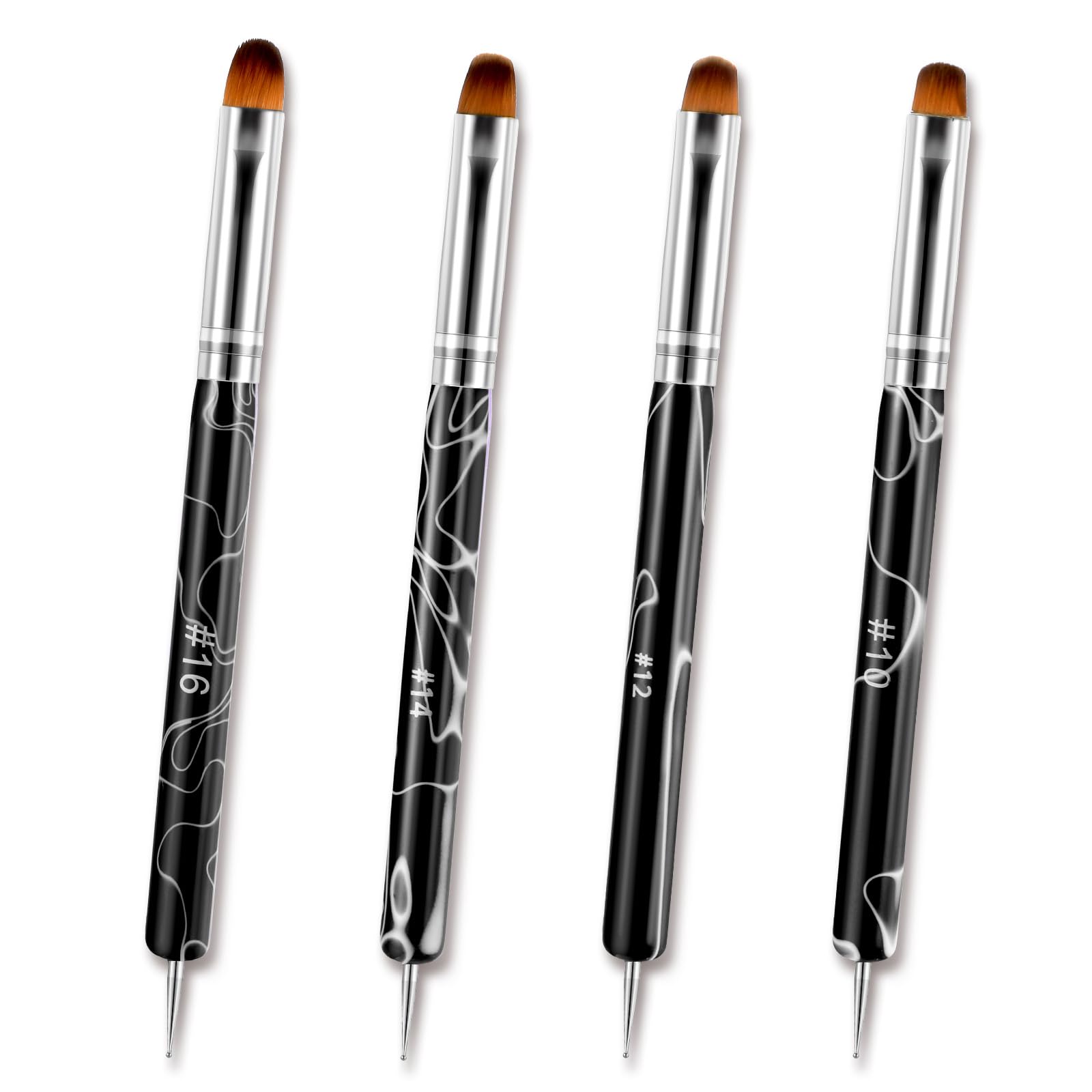 4pcs 2 Way Nail Art Brush with Dotting French Nail Brush Set French Gel Acrylic Nail Art Brush Professional Manicure Tool for Nail Arts Detailed