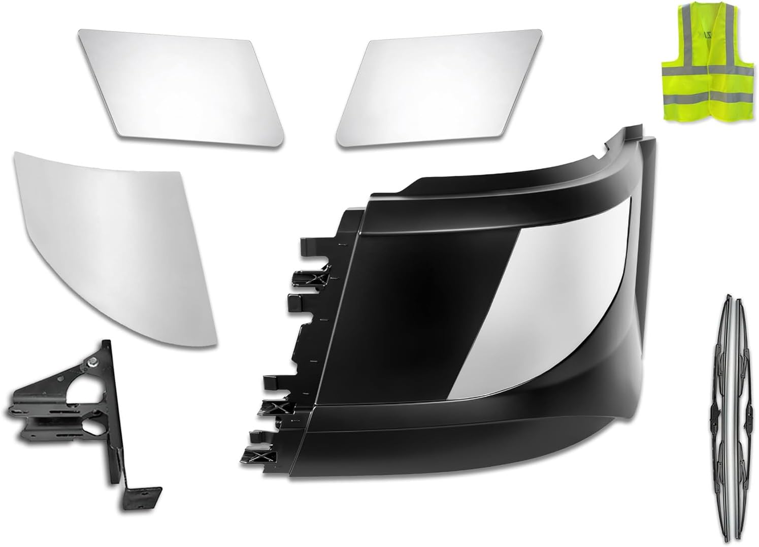 KOZAK Bumper Extension Corner Plastic No Fog Light Hole w/Chrome Trims Set & Bracket, Left Driver Side Compatible with Volvo VNL 2016-2017, Includes Logo, 2X 22 Windshield Wipers, Vest