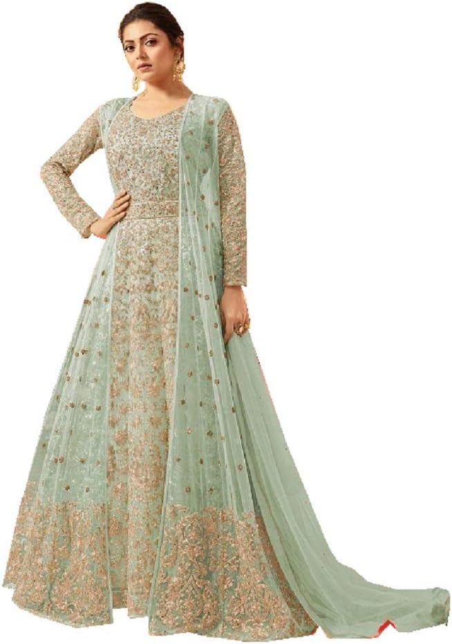 Delisa Indian/Pakistani Bollywood Party Wear Long Anarkali Gown for Womens LT New (Light Green, SMALL-38)