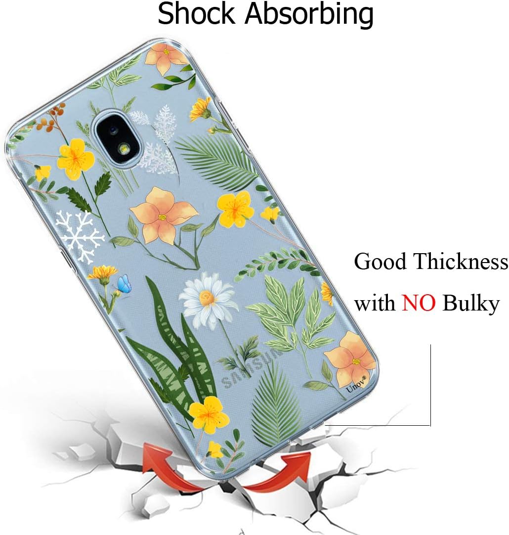 Unov Case Clear with Design for Galaxy J7 2018 Slim Protective Soft TPU Bumper Embossed Pattern for Galaxy J7 Crown J7 Refine J7 Star J7 V J7V 2nd J7 Aero J737V (Seasons Flowers)