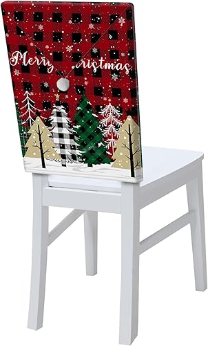 Miniatura 8 de Juego de 4 fundas protectoras para sillas de comedor navideñas, diseño de copos de nieve en acuarela de invierno, fundas protectoras para sillas de