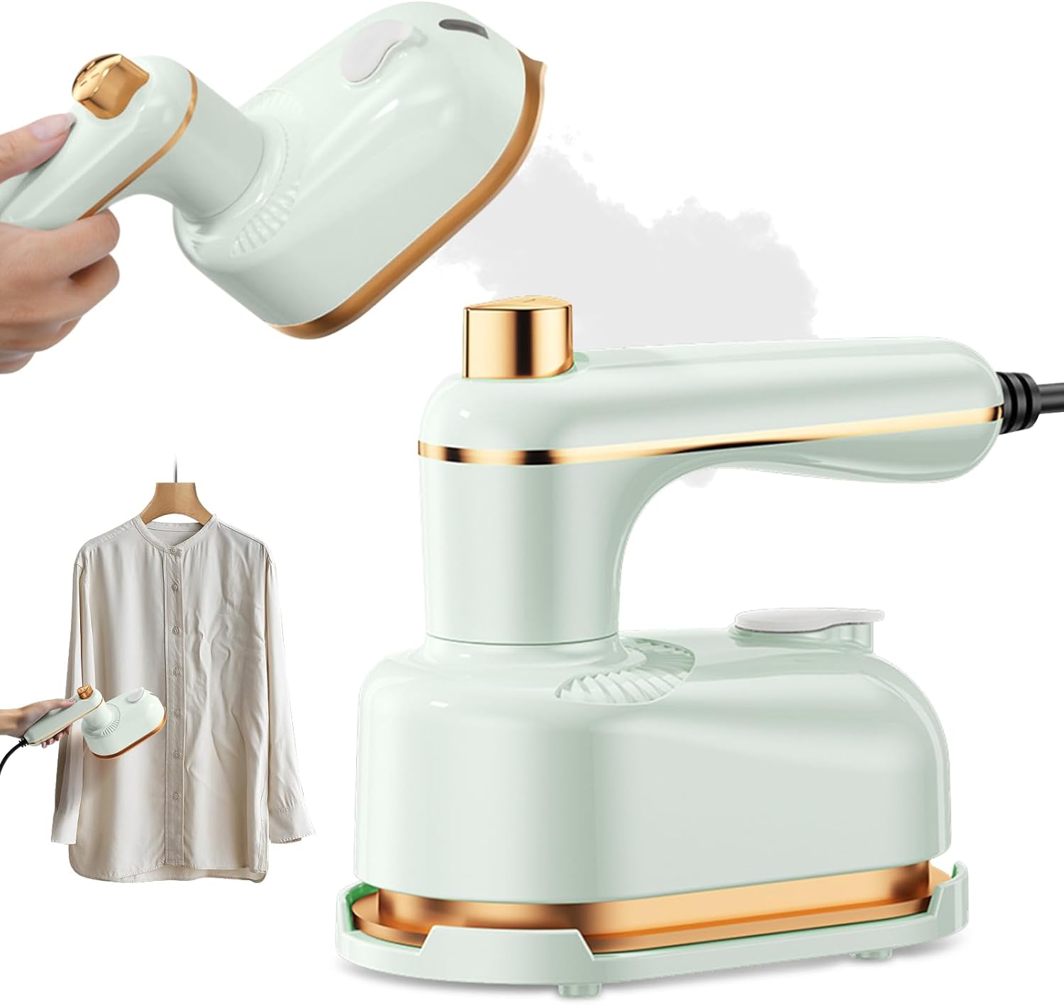 Handheld Steam Iron with Anti-Scalding Base,1000W Portable Fabric Steamer for Clothes,2-in-1 Steamer and Irons, 50ml Water Tank,10S Fast Heat-Up,180° Swivel Handle Mini Travel Iron for Home,Travel