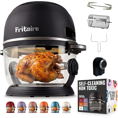 Non Toxic Air Fryer™ Pro | 9-in-1 Glass Air Fryer | Self-Cleaning | 5 Quart | Rotisserie and Tumbler | 400F Vortex For Even Cooking, BPA-Free Teflon Free, Recrisp, Roast, Bake, Black