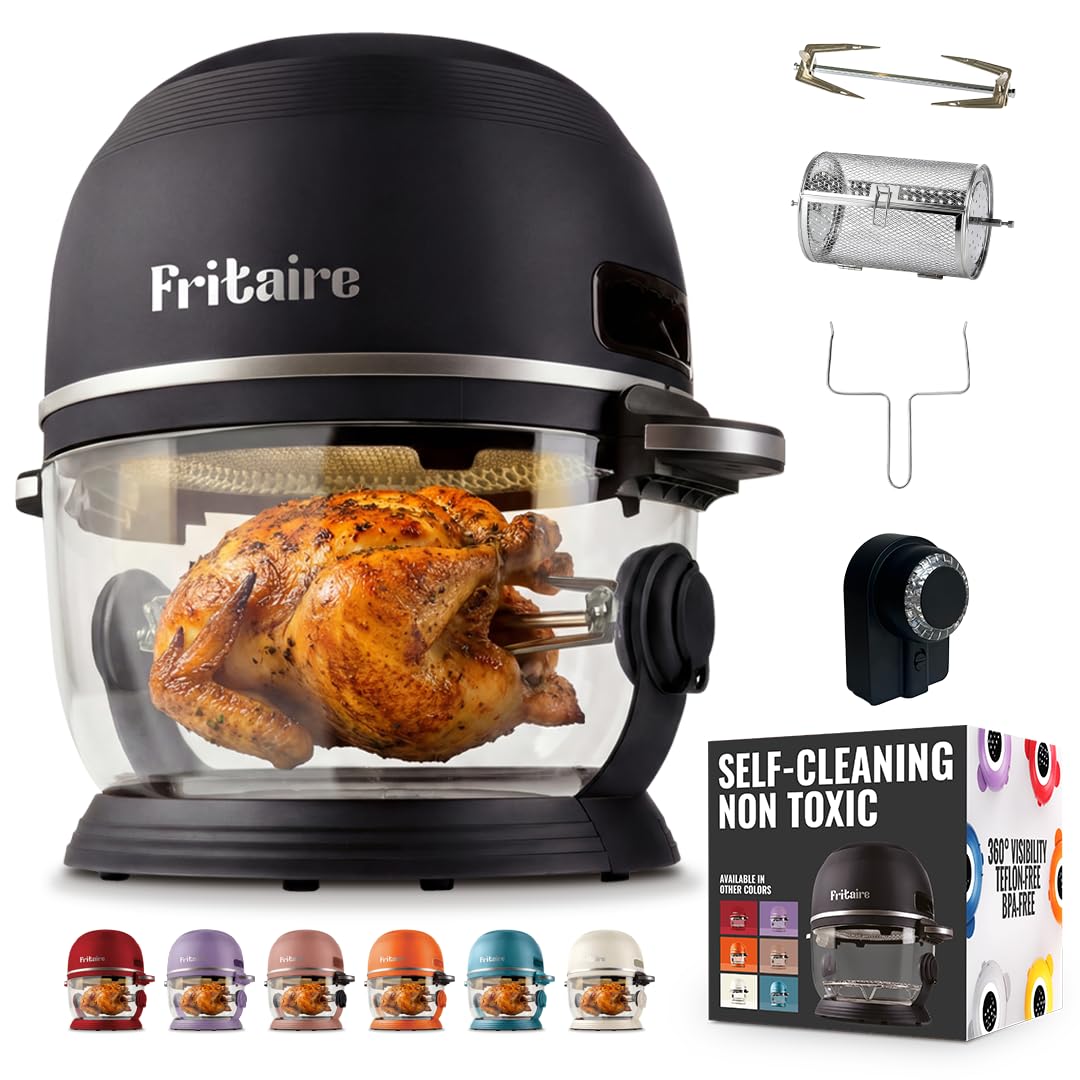 Non Toxic Air Fryer™ - Glass AirFryer 5 Quart w/ 360 Visibility, Self-Cleaning, 400F Vortex Air Fryer for Even Cooking, BPA-Free Teflon Free, 9-in-1 Functions, Rotisserie, Roast, Bake, Black