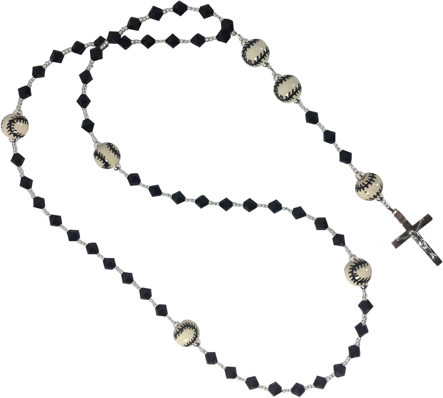 Bow Flip Flops Crystal Baseball Rosary with Sterling Silver Cross, First Communion Baptism and Christening Gift