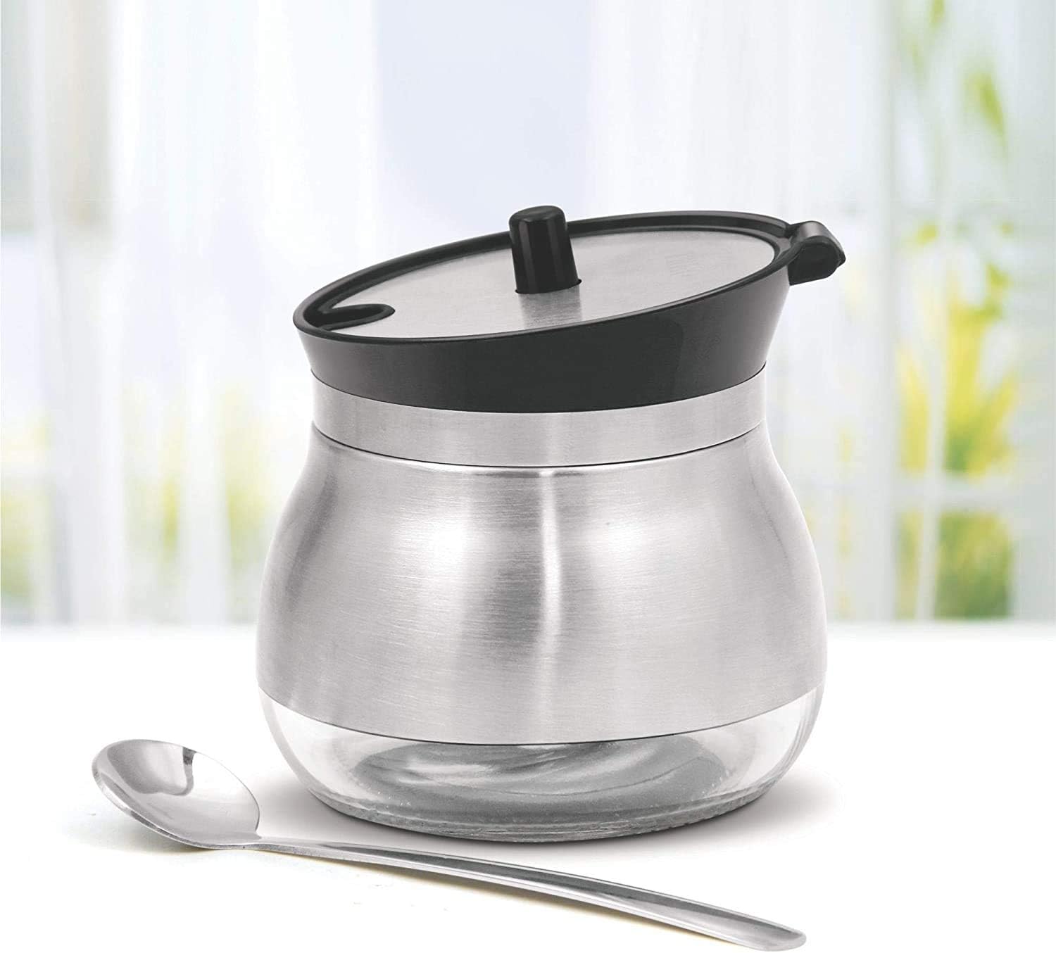 Treo Ghee Dani Storage Jar With Spoon, 270 Ml(Stainless Steel;Glass) - Silver